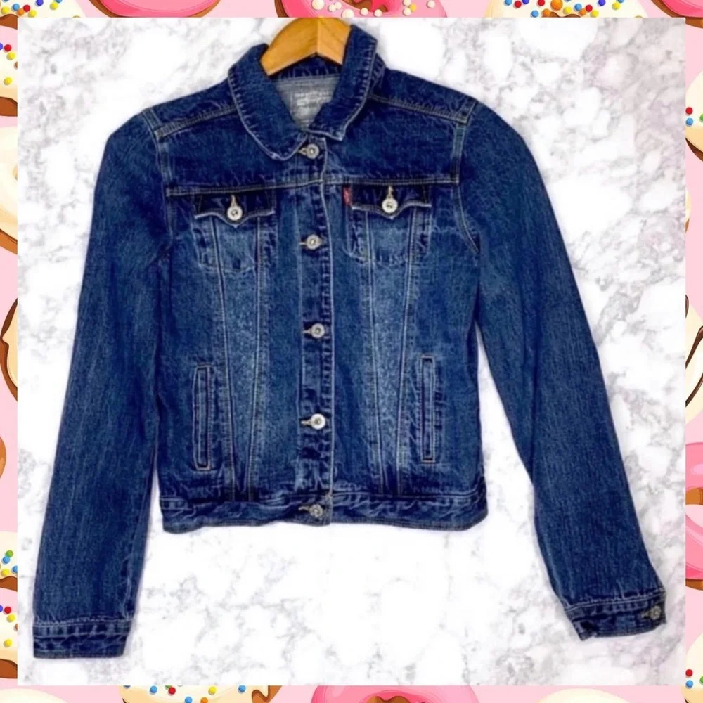 Levi’s Girls Y2K Medium Wash Classic Denim Trucker Jacket Size 16 Button Up - Picture 1 of 6